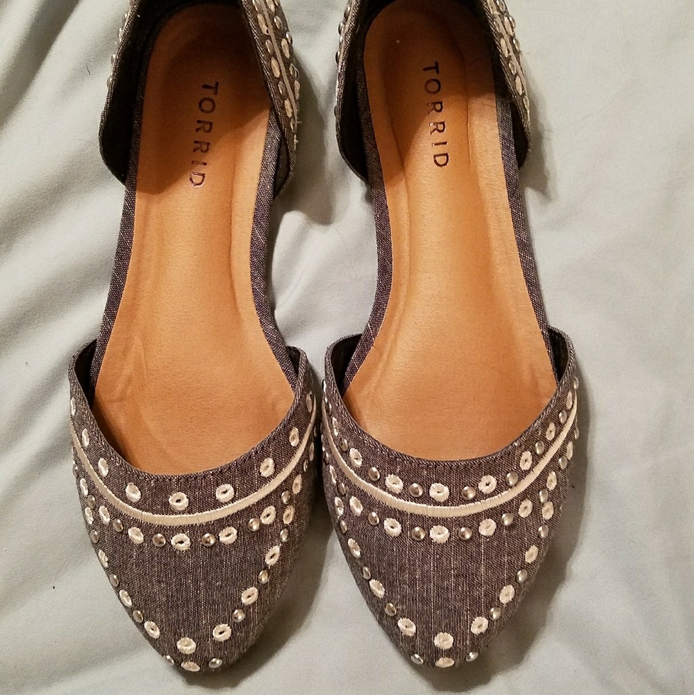 Studded Chambray D'Orsay Flats